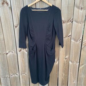 David Meister Ruched Waist Sheath 3/4 Sleeve Dress Midi Length Vintage